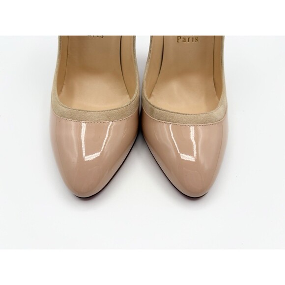 Christian Louboutin Patent & Suede Nude Block Heels Maud 100 Sz EU 37 7 Sample - Picture 6 of 13